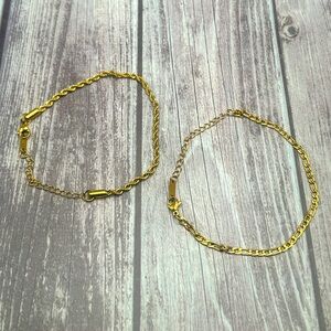 Set of 2 Gold Bracelets Chunky Chain Twisted Cable Cuban Chain